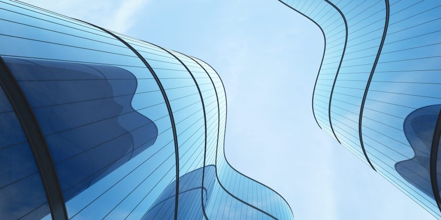 Low angle view of futuristic architecture, Skyscraper of office